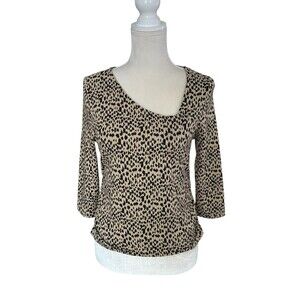 Soft Surroundings Anesha Leopard Print 3/4 Sleeve Top Women's Petite Med New!